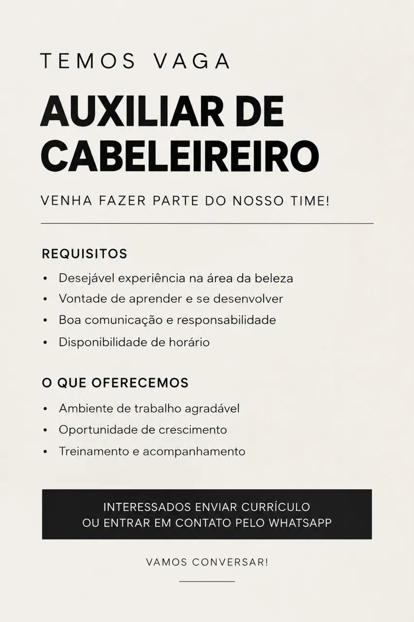 VAGA AUXILIAR CABELEIREIRO