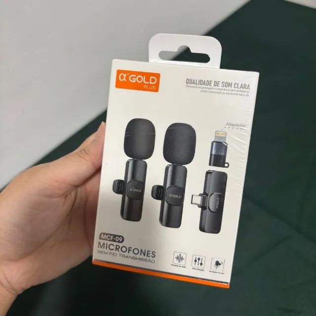 MICROFONE SEM FIO LAPELA DUPLO A'GOLD PARA IPHONE E ANDROID TIPO-C
