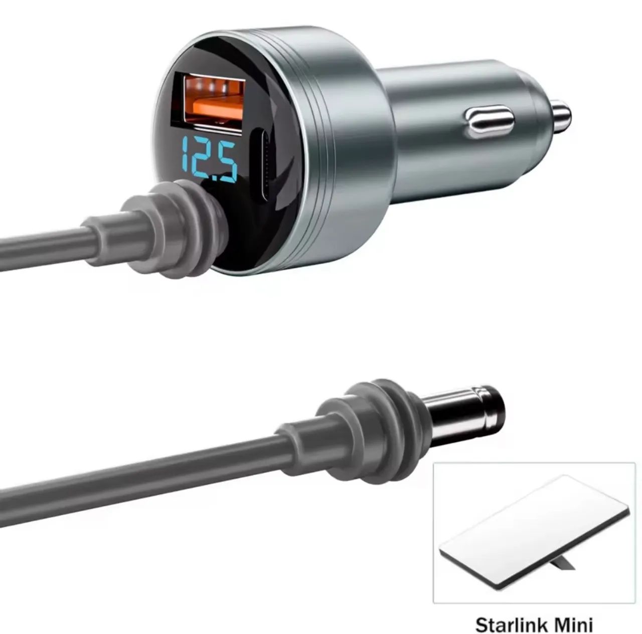 Carregador Veicular de Carro Para Starlink Mini 3 em 1 USB-C PD com cabo DC 3 Metros 