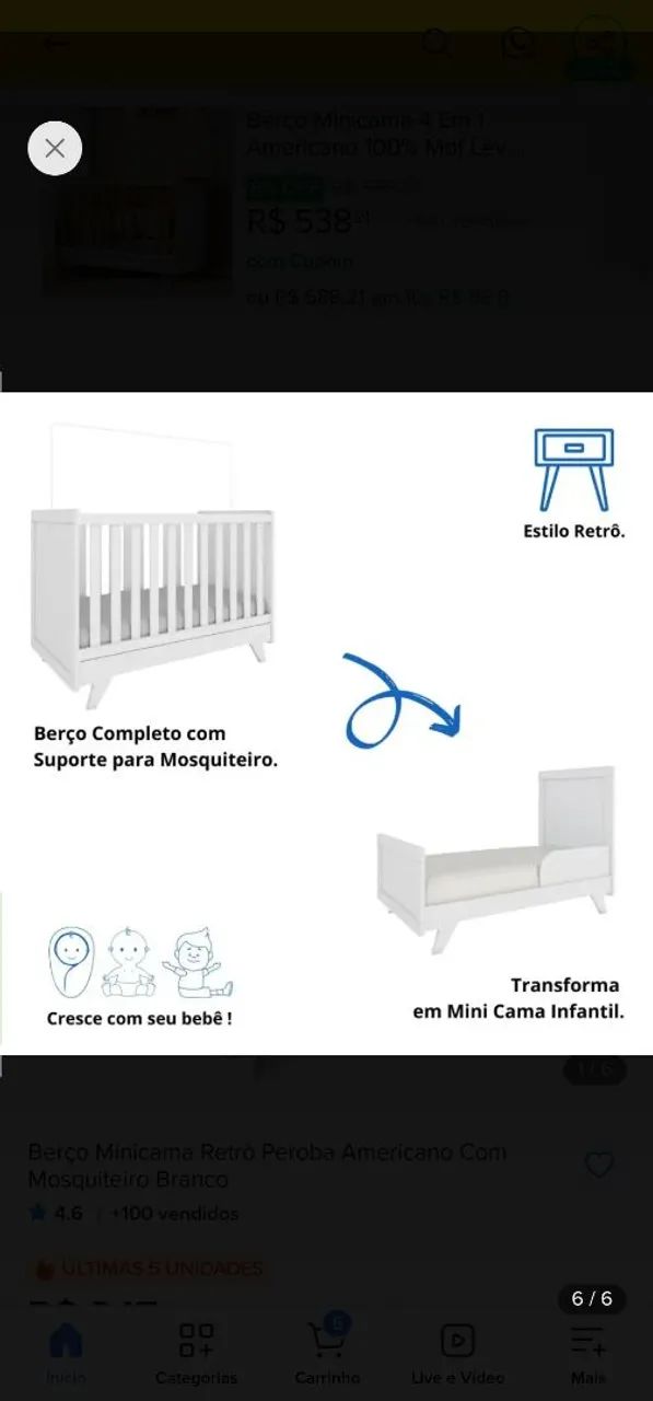 Berço retrô luxo + colchão - Foto 5