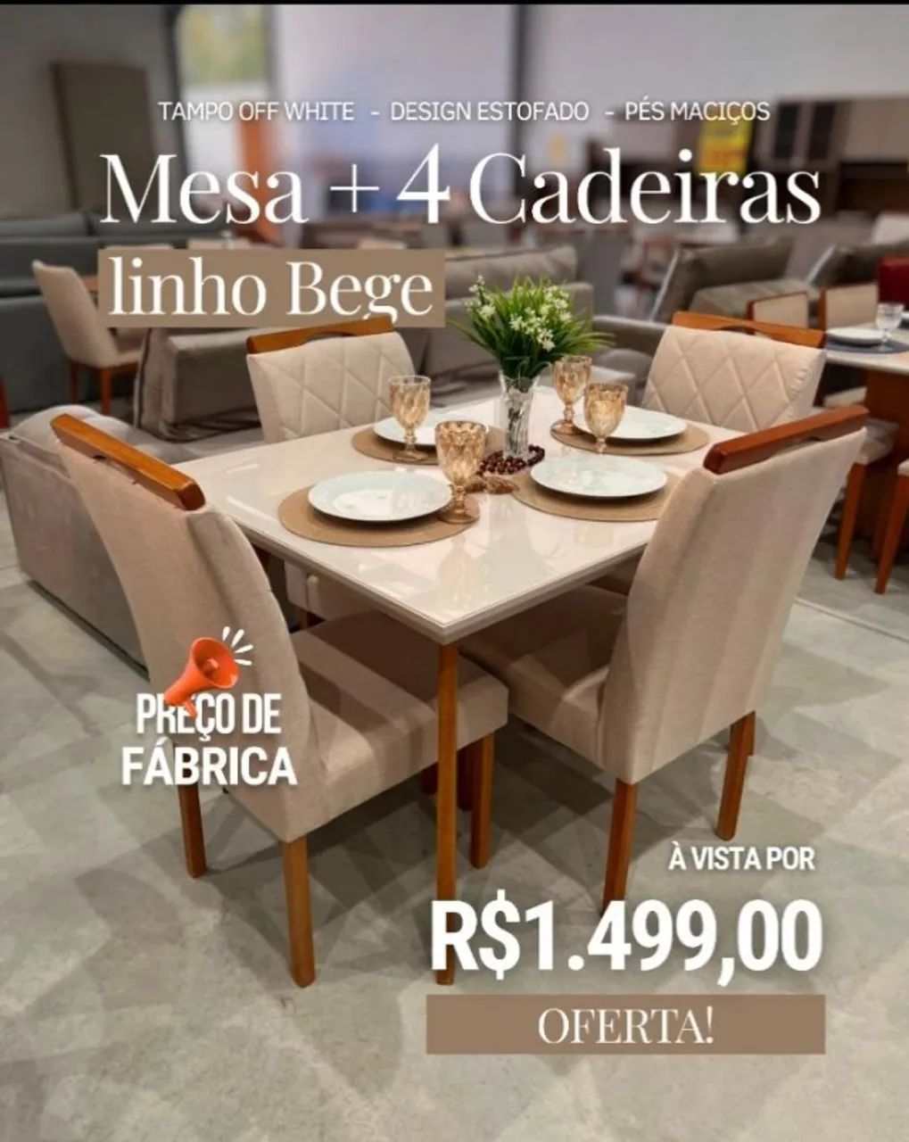 MESA DE JANTAR COM 4 CADEIRAS 1.20X90