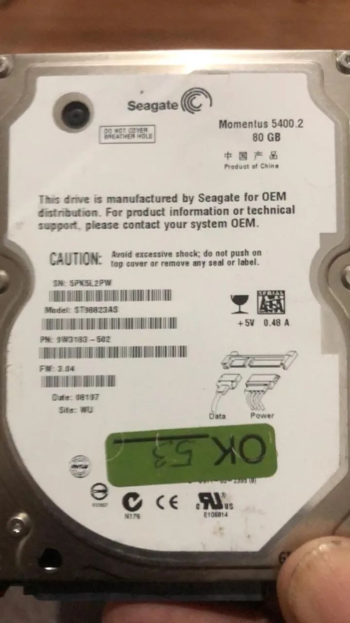 HDs SATA 80GB Usados Testados - Funcionando
