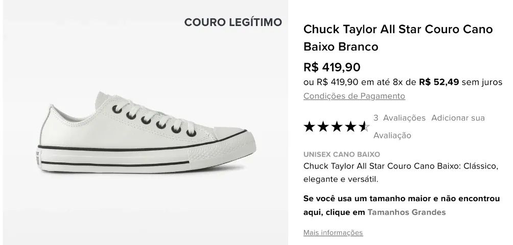 Tênis converse 41 chuck taylor couro branco  - Foto 2