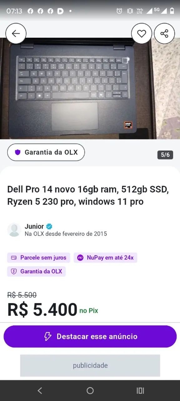 Vende se um notebook Dell novo na caixa.