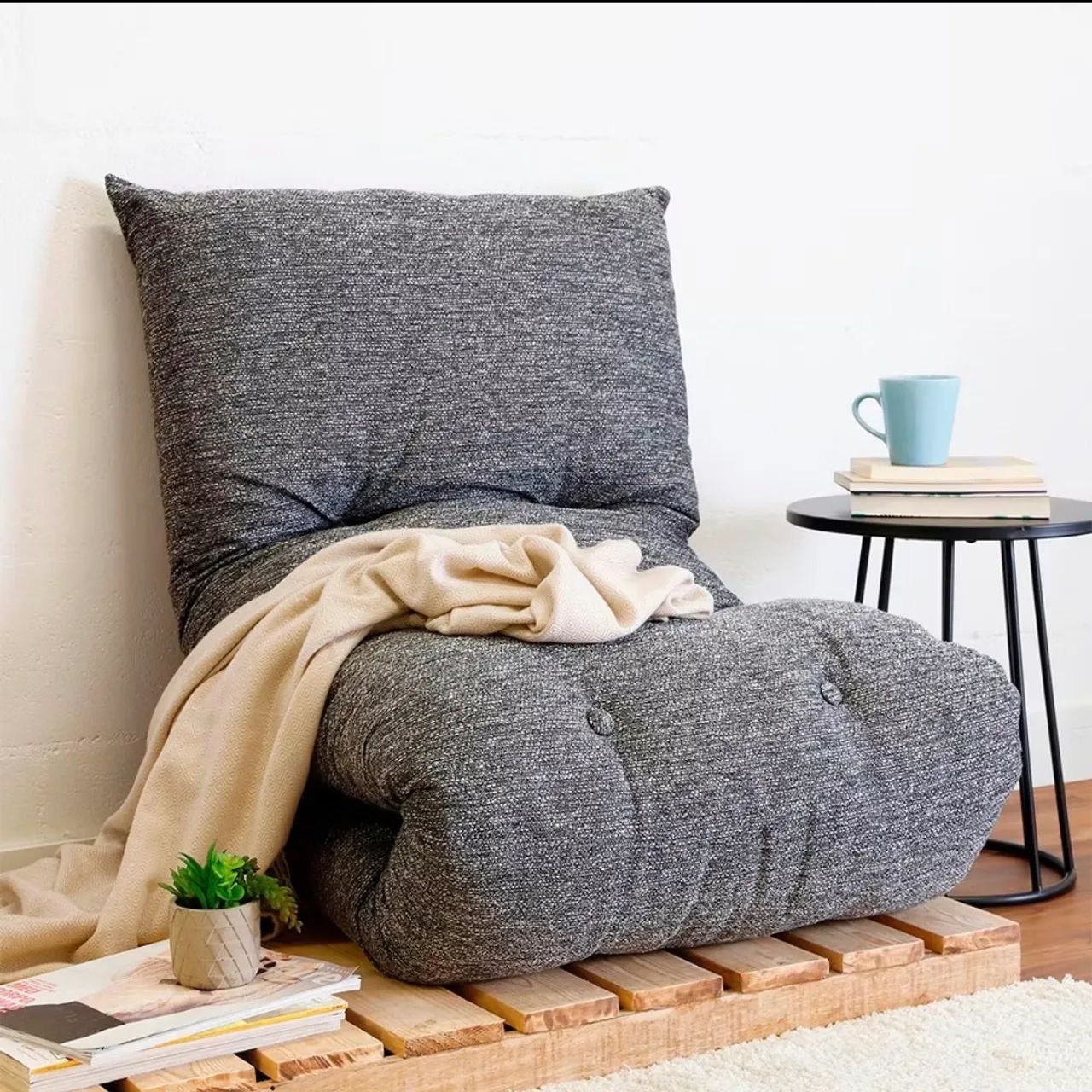 Futon almofada dobrável cinza  - Foto 4