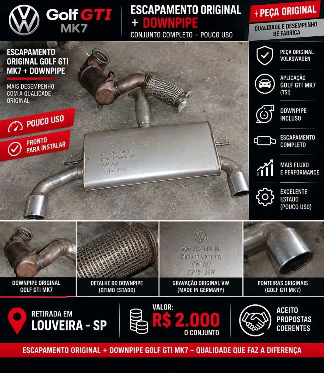 Escapamento Original Golf GTI MK7 + Downpipe