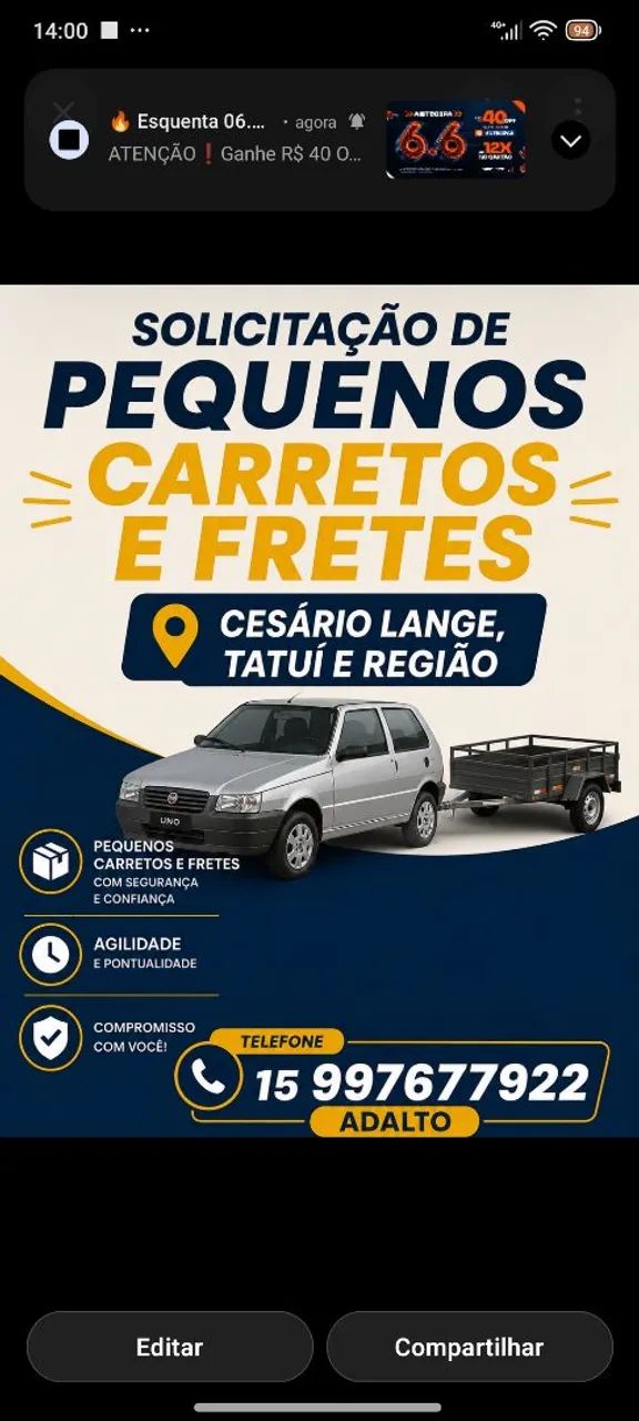 Frete em Cesário Lange e região 