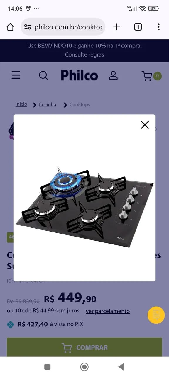 Cooktop 4 bocas 