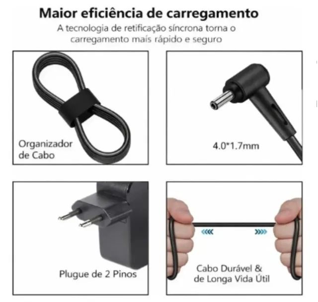 Carregador Notebook  Pino Fino Lenovo 20v 2.25a 45w 4mm x 1.7mm - Foto 4