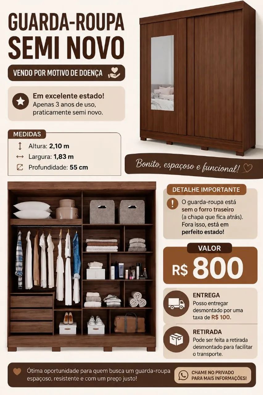 Guarda roupa de casal - desmontado ou não