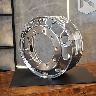 RODA DE ALUMÍNIO CAMINHÃO ALTO BRILHO INTERNO E EXTERNO BORDA LARGA ARO 22,5 X 8
