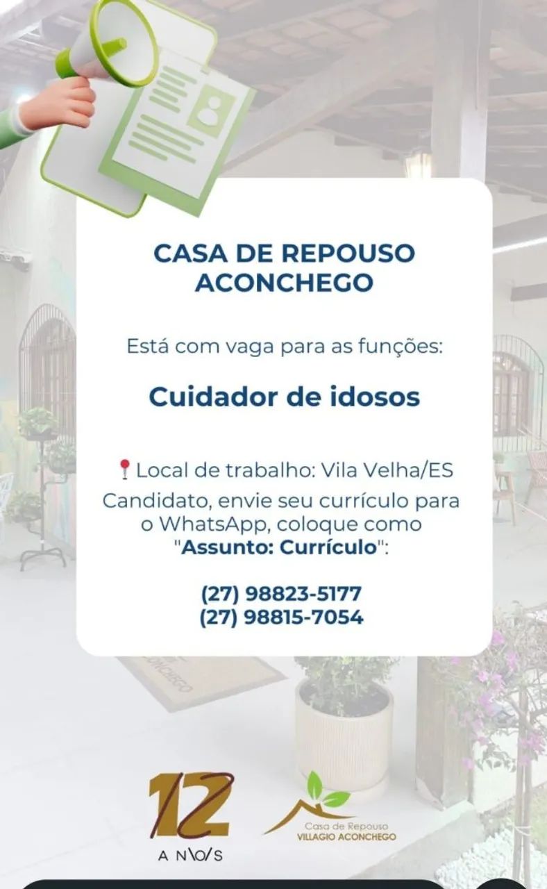 VAGA PARA CUIDADOR DE IDOSOS