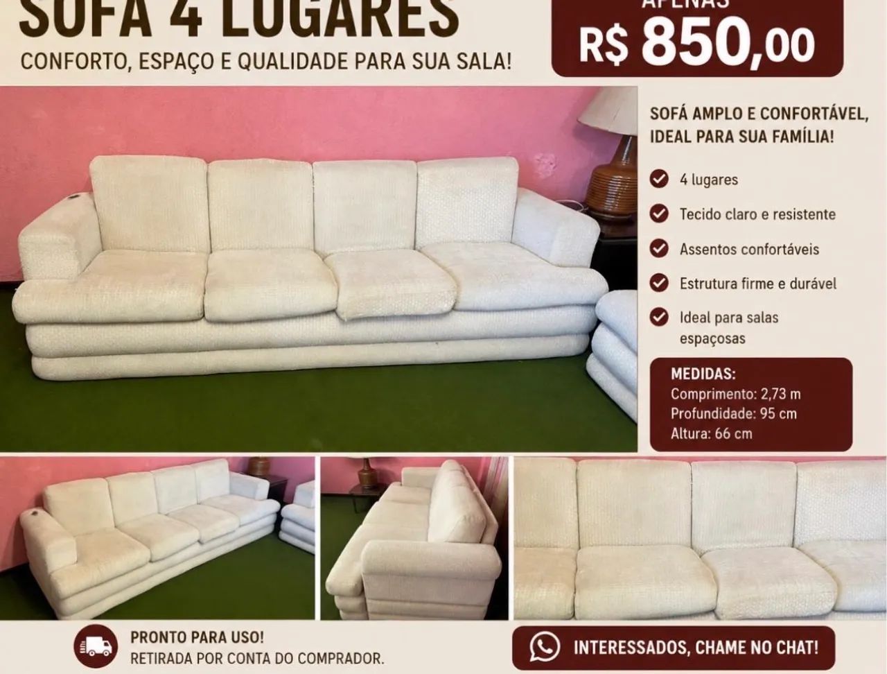 Vendo sofá 4 lugares 850,00