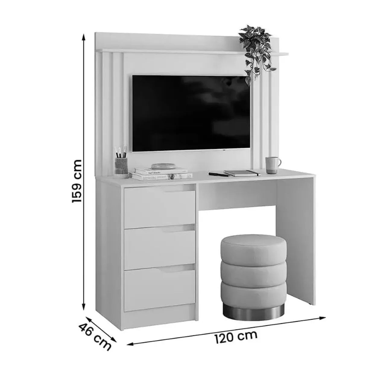 Escrivaninha Doble 3 Gavetas com Painel para Tv Até 42 Polegadas Ripado  / pronta entrega  - Foto 3