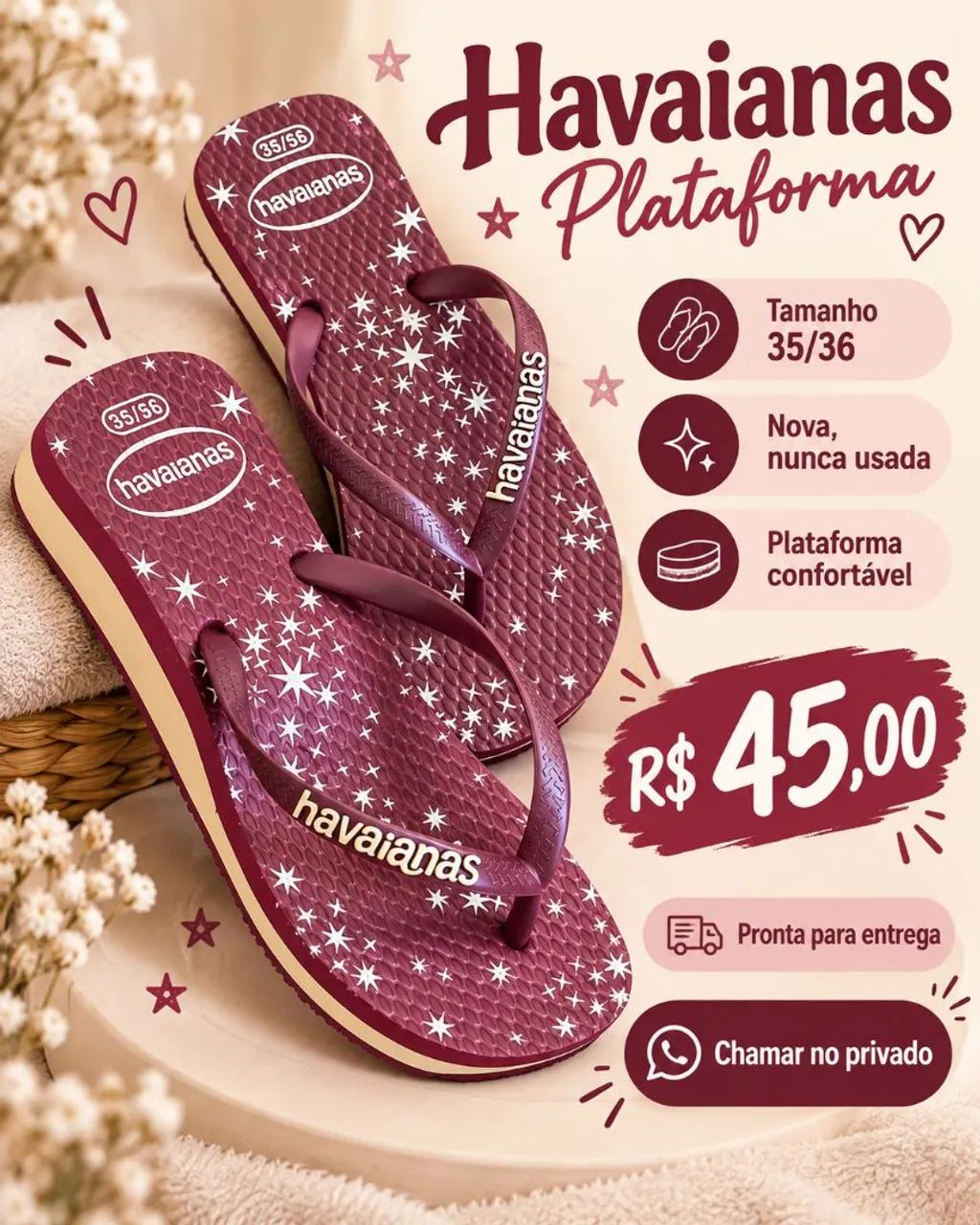 Havaianas Plataforma Bordô - NOVA
