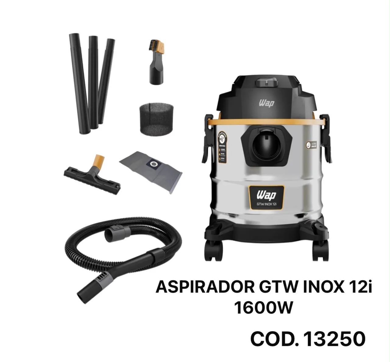ASPIRADOR WAP ÁGUA E PÓ COM 1.600w  e 12LITROS ?