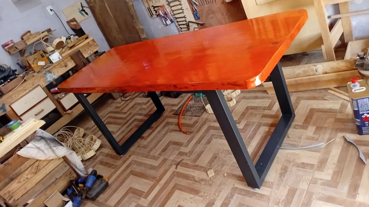 Mesa madeira maciça tipo industrial  - Foto 5
