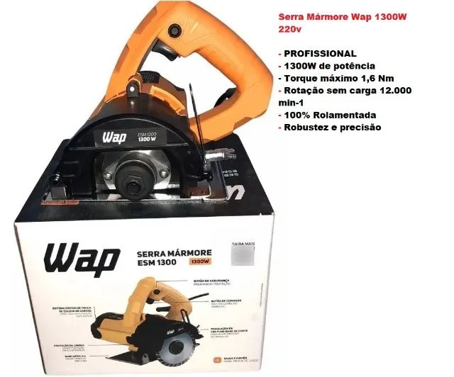 Serra Mármore Wap Esm1300 1300w Profissional 4.3/8 110mm 12000rpm 220V com Garantia