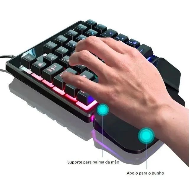 Teclado Gamer Pro Semi Mecanico Single Hand Uma Mao LED RGB - Foto 2