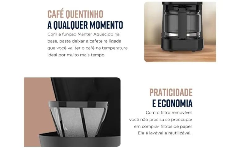 Cafeteira Oster Inox Compacta OCAF300, c/ jarra de vidro 0,75L - 220V (NOVO) - Foto 4