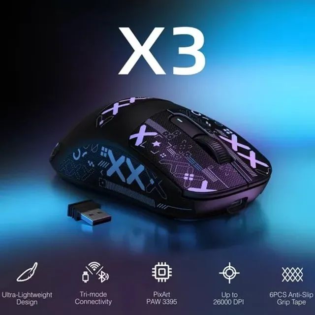 Attack Shark X3 Wireless Mouse with Paw 3395 Sensor, 49g with Grip