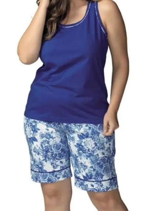 Conjunto de Pijama - Blusa Azul e Shorts Floral