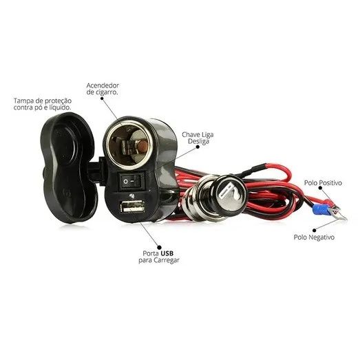Carregador de Celular e acendedor de cigarro Tomada 12v para Moto - Foto 6