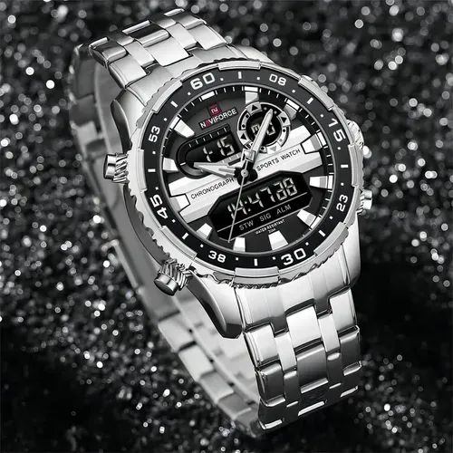 Relógio masculino de luxo elegante pulseira prateada - Foto 2