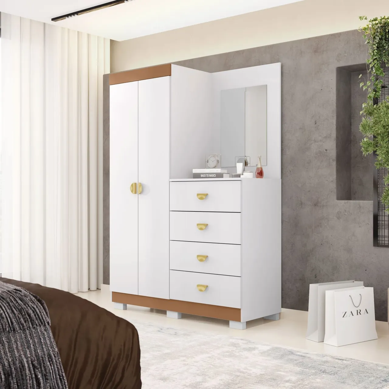 Cômoda Moderno com Espelho e Gavetas e 2 portas