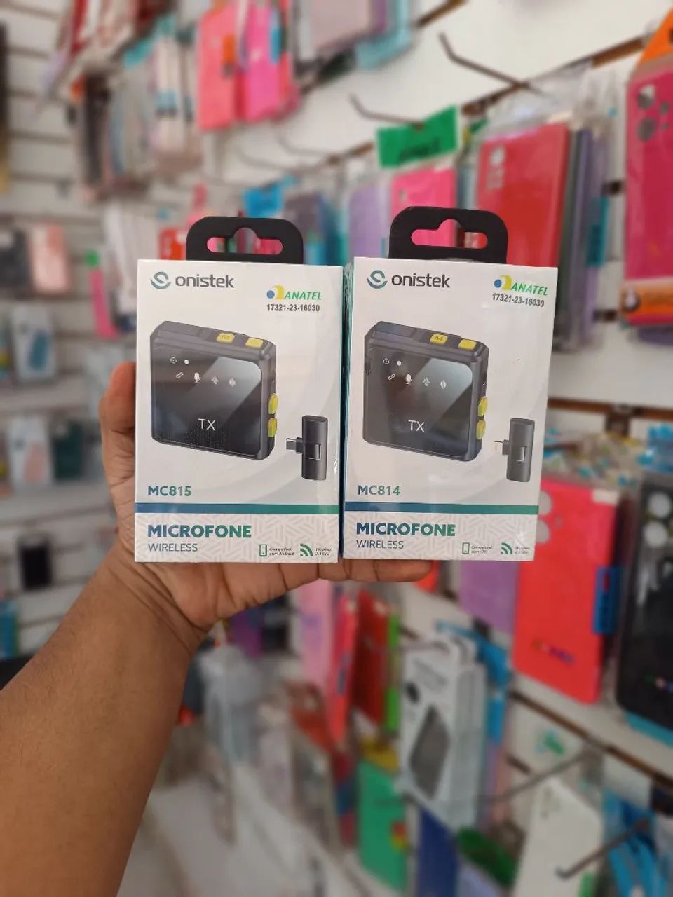 Microfone lapela sem fio Onistek iphone e tipo C - Entrega em São Luís e região<br>
