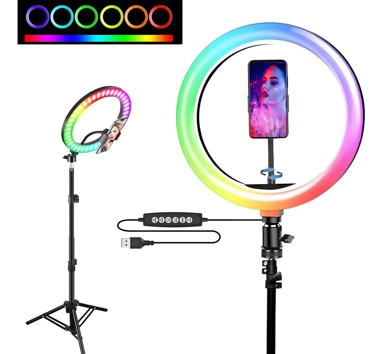 Ring Light 12 Polegadas 30cm Luz Colorida +tripé 2m Youtuber Estrutura luz rgb - Foto 4