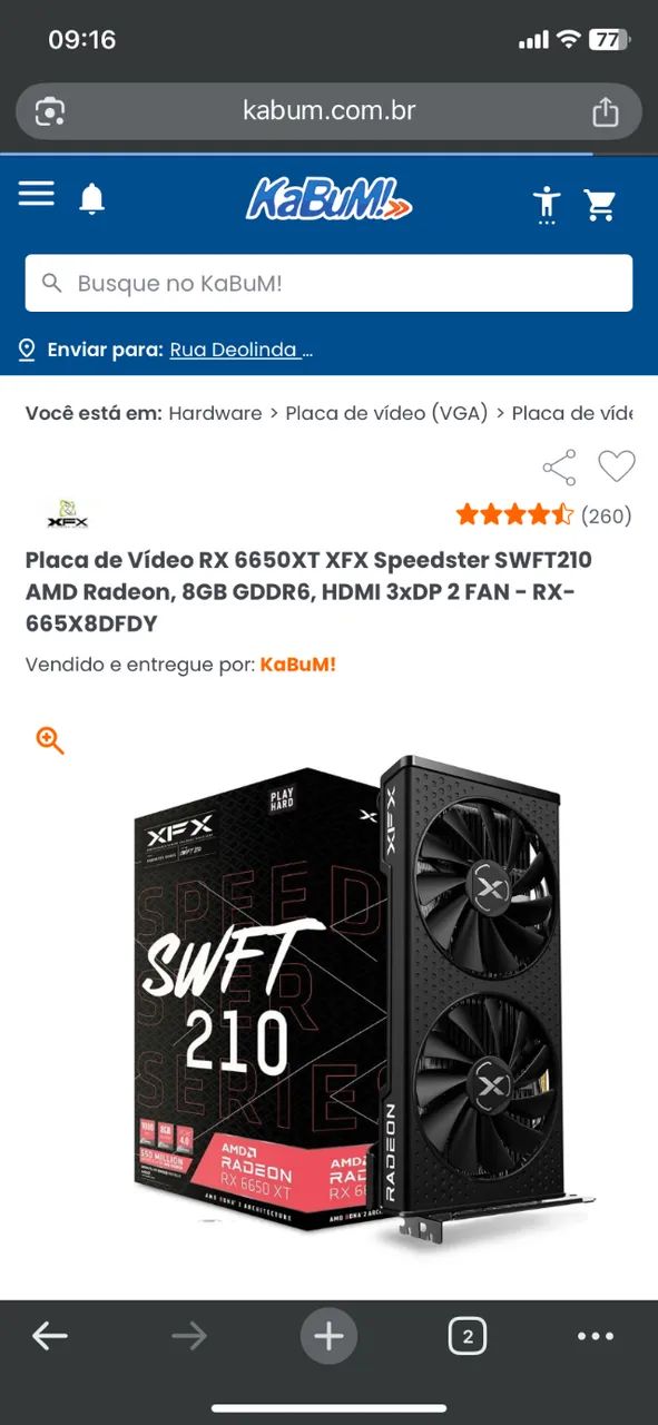 XFX RX 6650XT Speedster SWFT210 AMD Radeon Graphics Card, 8GB GDDR6, HDMI 3xDP 2 FAN - RX64166970877953120
