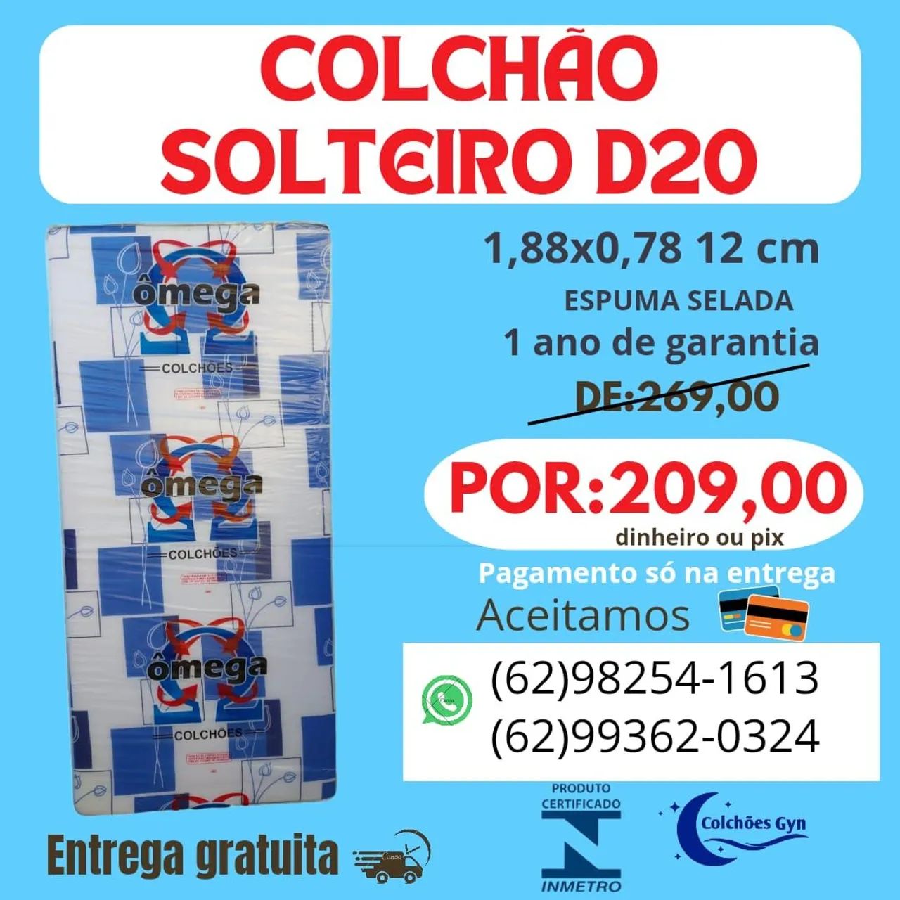 Colchão solteiro 1,88x0,78 