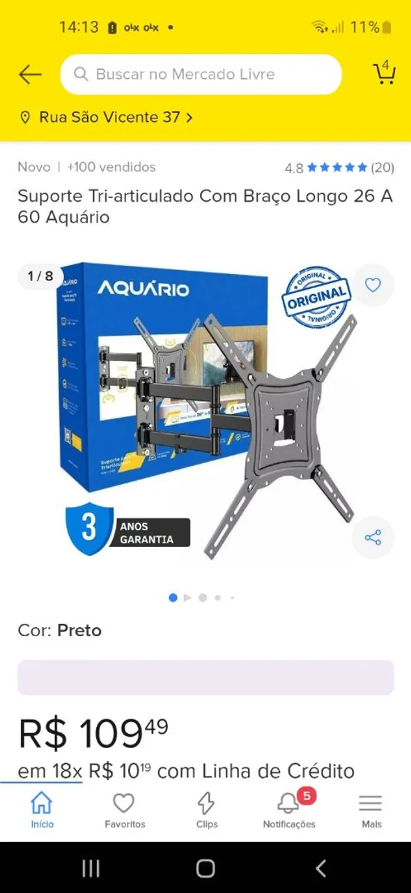Suporte para TV Tri-articulado Aquário 26 polegadas