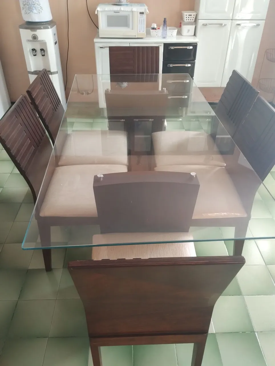 Mesa de Jantar de Vidro com 6 Cadeiras