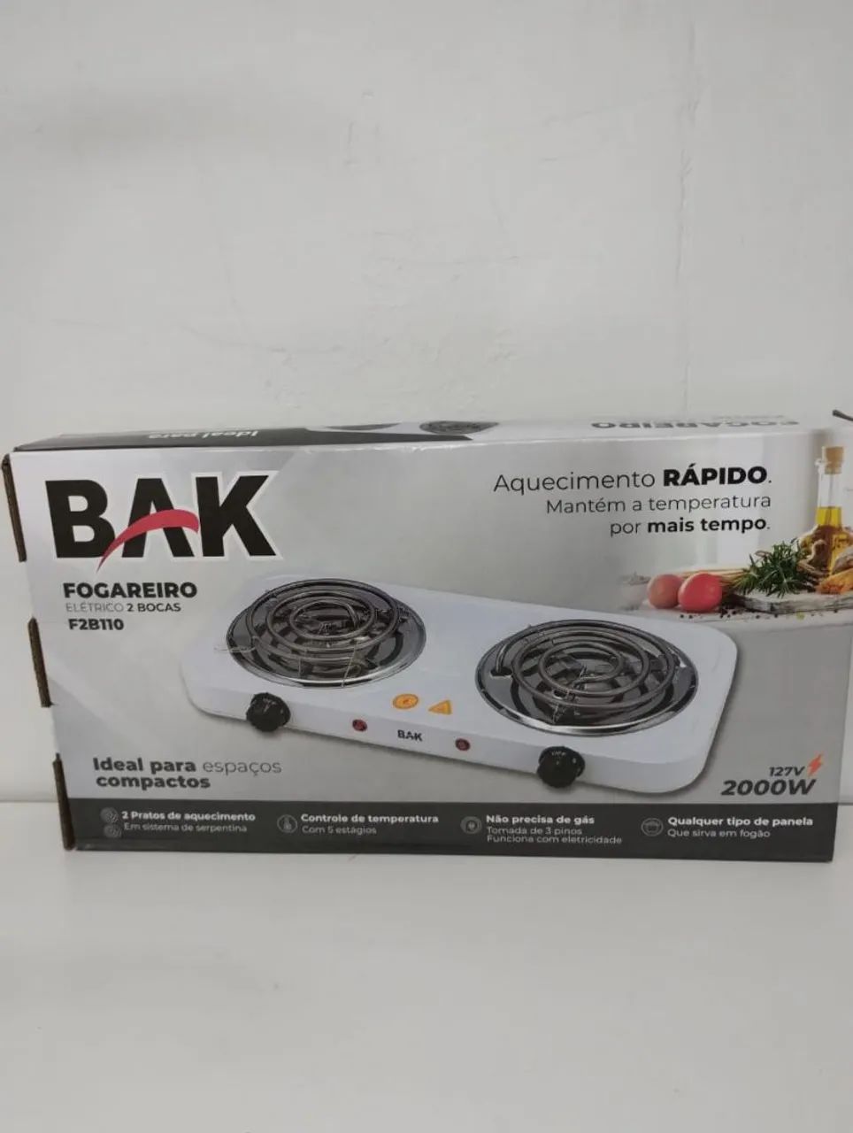 Fogareiro Elétrico 2 Bocas BAK F2B110 - Novo