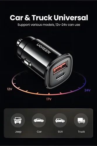 Carregador  veicular Ugreen 30W turbo, duplo typce-A e type-A - Foto 4