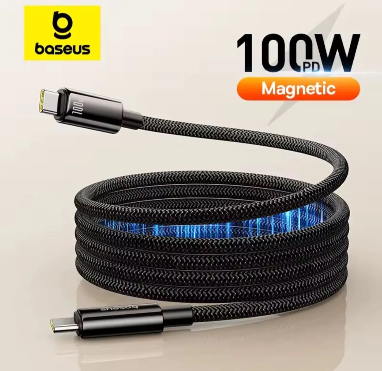 Cabo USB C magnético Baseus PD 100W para iPhone 15 Cabo Rápido 1M