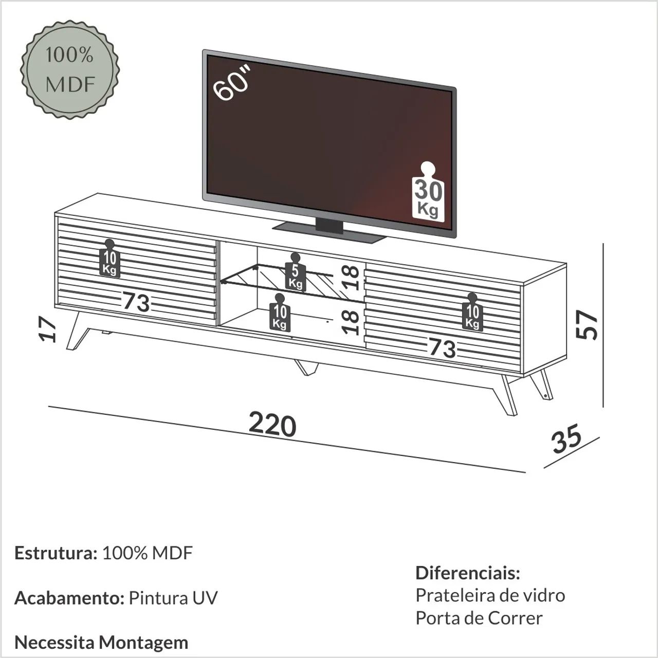 Rack para Tv até 60 Polegadas Off White/Freijó 100% MDF  - Foto 3