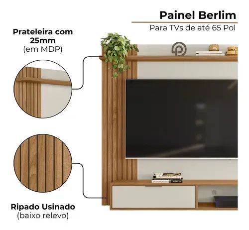 Painel Suspenso Para Tv 65 Polegadas Nature Off White - Foto 2