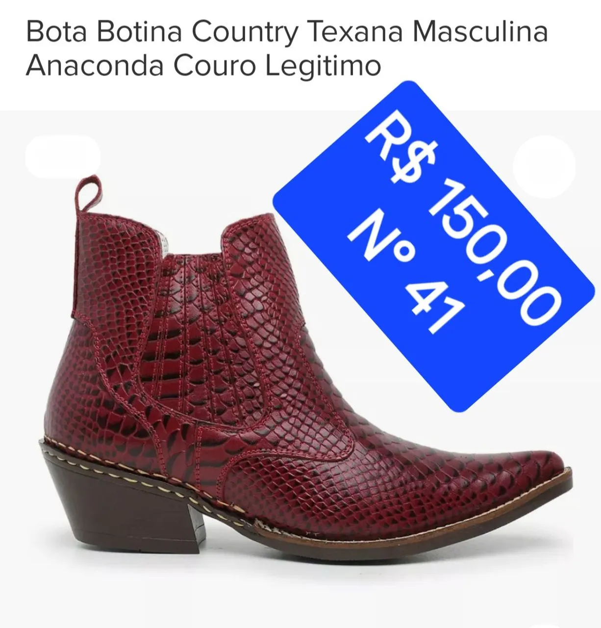 Bota Country Texana Masculina Anaconda Couro Legítimo