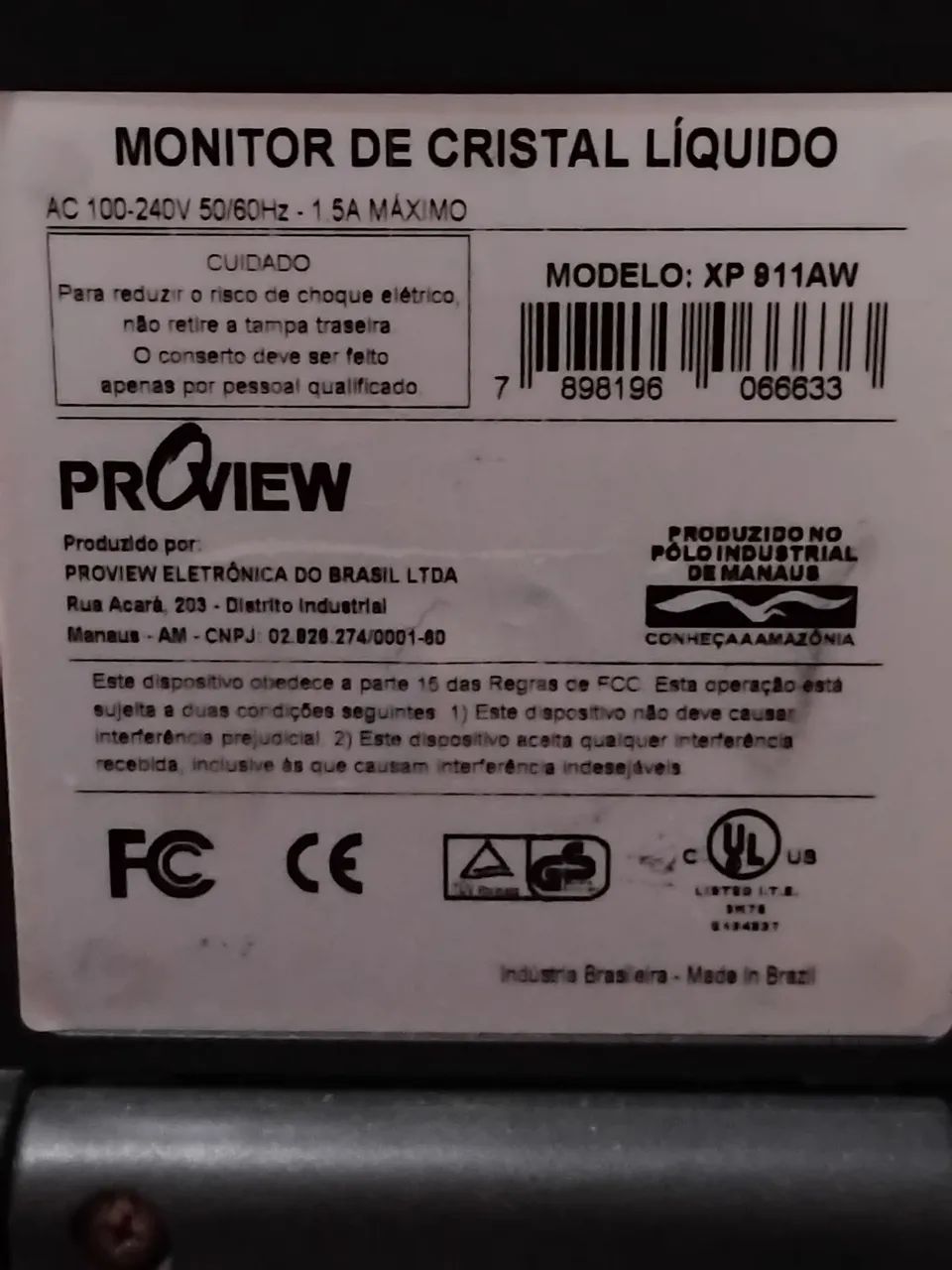 MONITOR PROVIEW 19 POLEGADAS Com defeito 