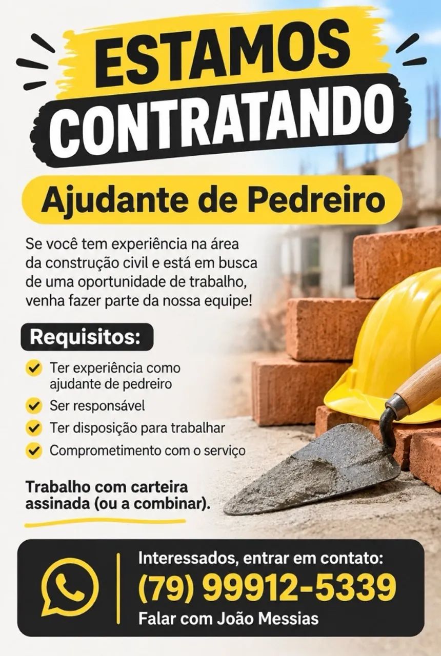 Ajudante de pedreiro  Vaga para Aracajú-Se