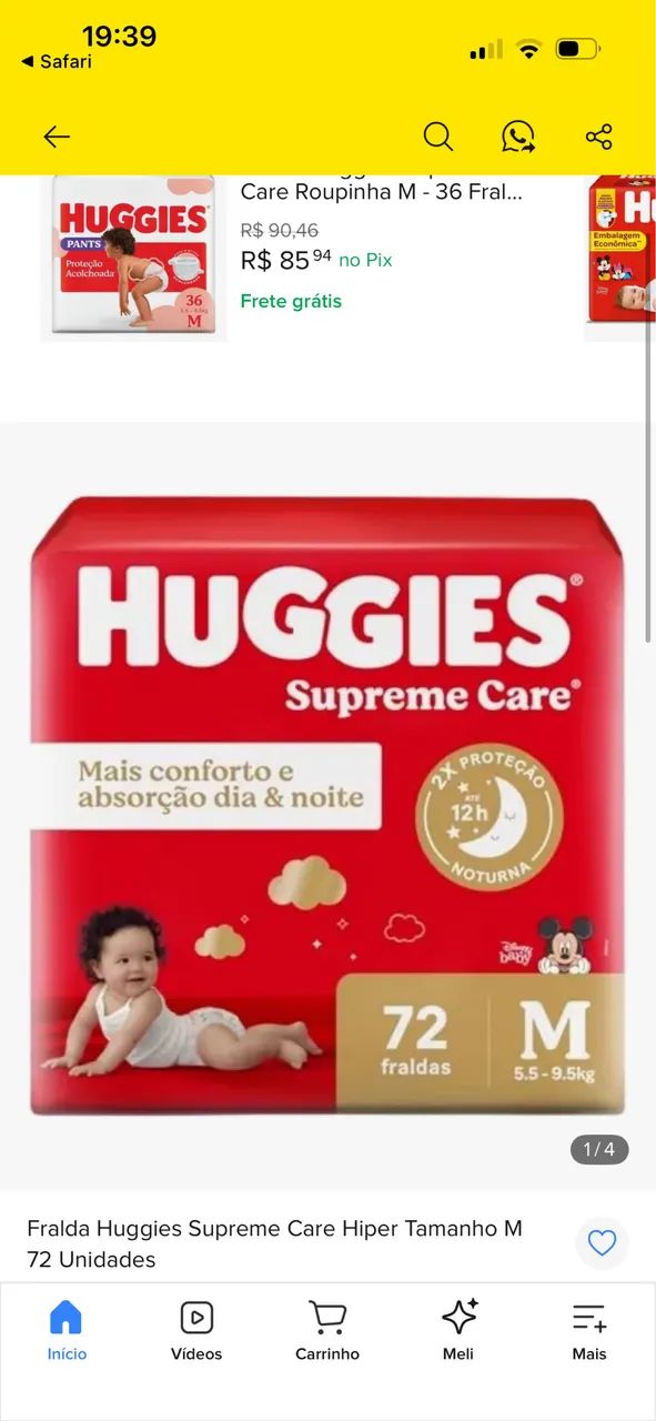 Fralda Huggies supreme care 72 unidades M 