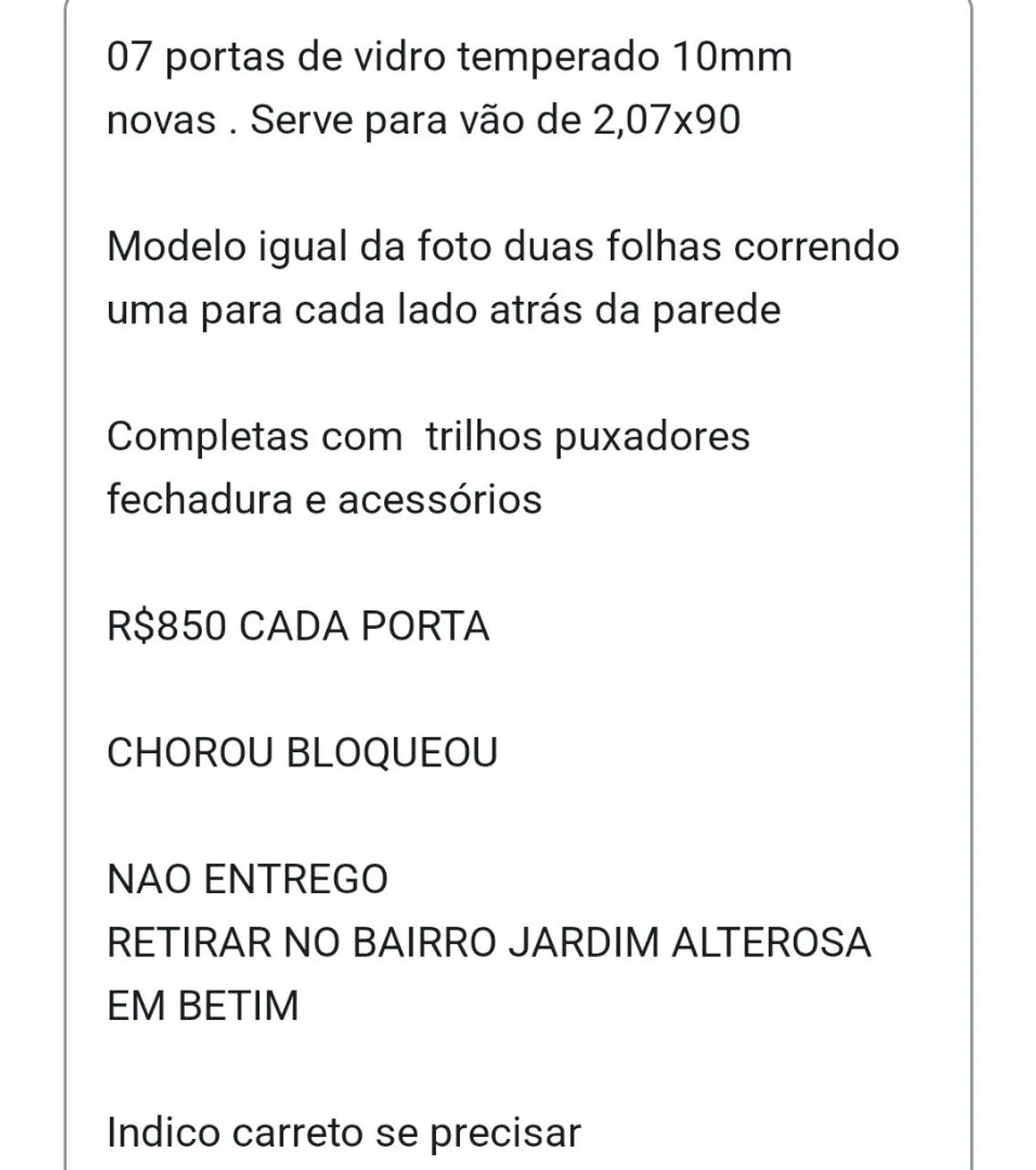 7 portas blindex de 10mm novas completas pra vão de 2,07x90 R$850 Cada. Modelo da foto - Foto 3