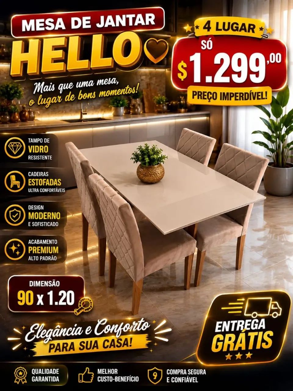Mesas de jantar com quatro cadeiras 