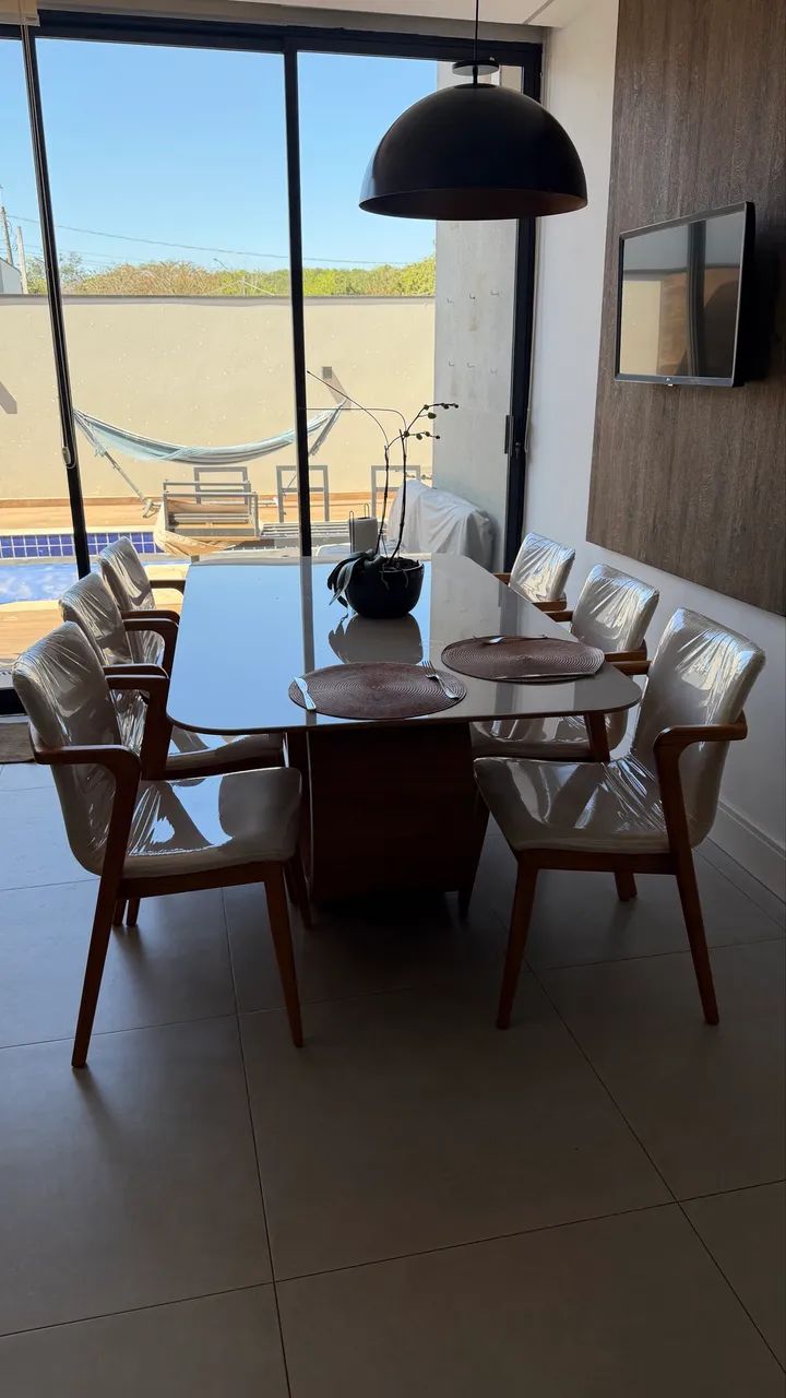 Mesa de Jantar Madeira Maciça com Tampo de Vidro + 6 Cadeiras - Foto 4