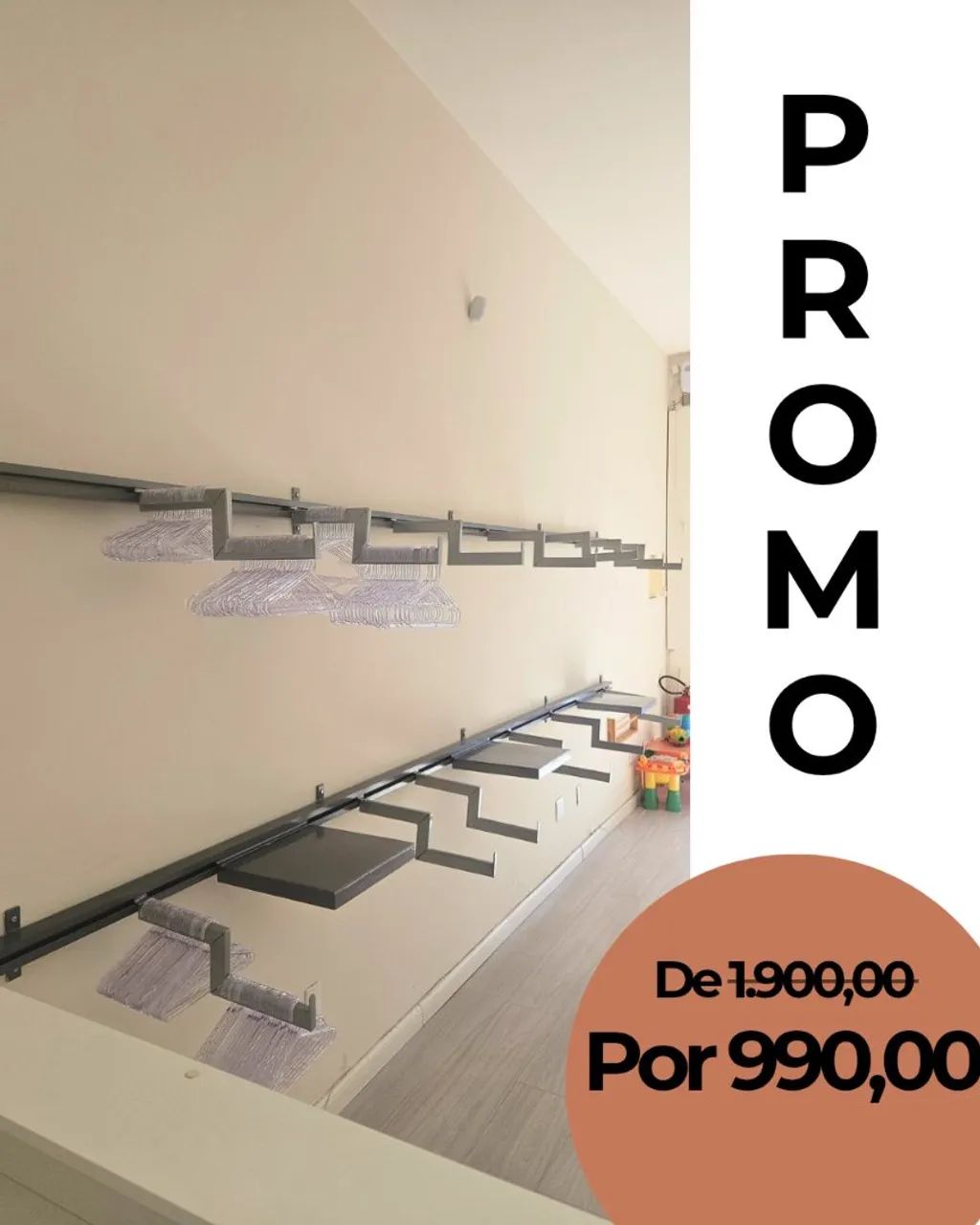 Sistema Expositor Modular Completo  para Loja em Aço - Trilhos, Ganchos e Prateleiras