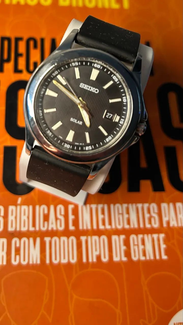     Relógio Seiko Solar Original Aço Mostrador Preto - Foto 2