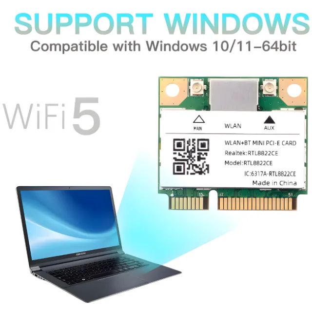 Placa de Rede WIFI + Bluetooth 5 AC1200 5G Dual Band Wireless mPCI-e Mini PCI-E Express - Foto 3